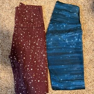 Aerie Maroon and Blue Leggings Set with Unique Patterns